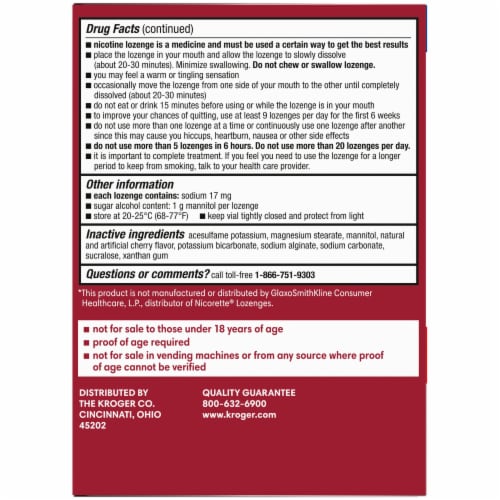 Kroger® Cherry Flavor Nicotine Lozenges 4 mg Perspective: left