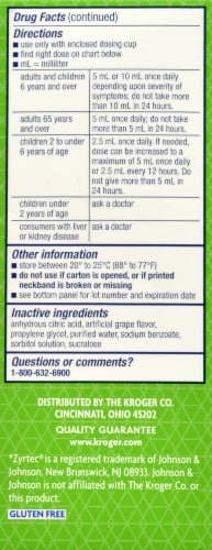 Kroger® Children's Cetirizine HCl 24 Hour Allergy Relief Dye-Free Sugar-Free Grape Flavor Liquid Perspective: left