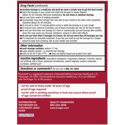 Kroger® Cherry Flavor Nicotine Lozenges 2mg Perspective: left