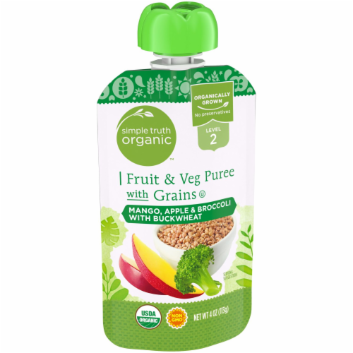 Simple Truth Organic™ Mango Apple & Broccoli with Buckwheat Fruit & Veg Puree Stage 2 Baby Food Perspective: left
