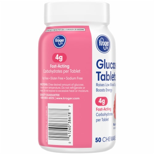 Kroger® Raspberry Flavored Glucose Chewable Tablets Perspective: left