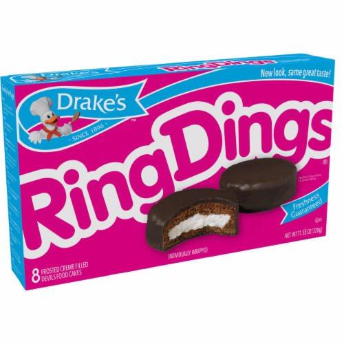 Drake's Ring Dings, 6 Boxes, 48 Individually Wrapped Ring-Shaped Devils Food Cakes Perspective: left