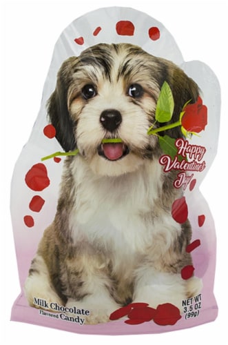 Palmer® Milk Chocolate Flavored Valentine Candy in Dog Shaped Gift Box Perspective: left