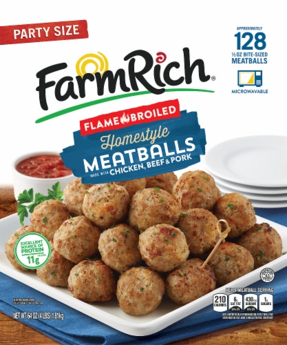 Farm Rich Flame Broiled Homestyle Meatballs, Fully Cooked, High Protein Perspective: left