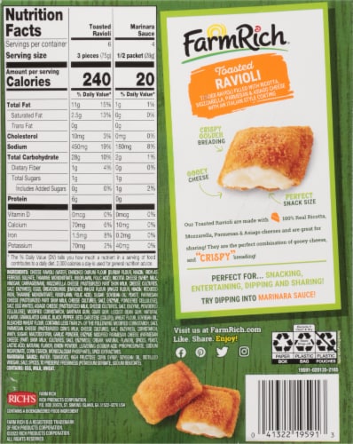 Farm Rich Toasted Ravioli with Marinara Sauce, Frozen Appetizer Perspective: left