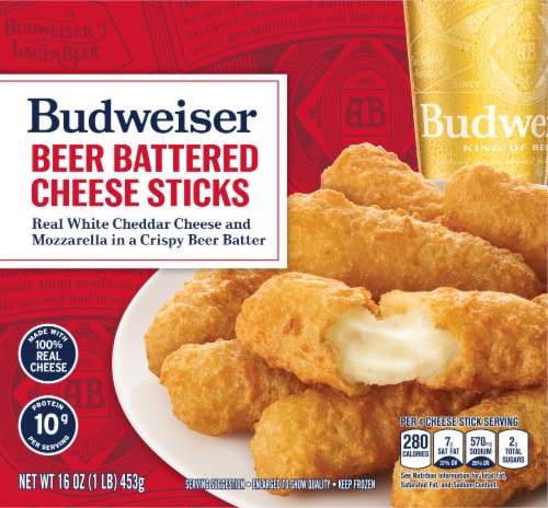 Farm Rich Budweiser Beer Battered Cheese Sticks, Frozen Appetizer Perspective: left