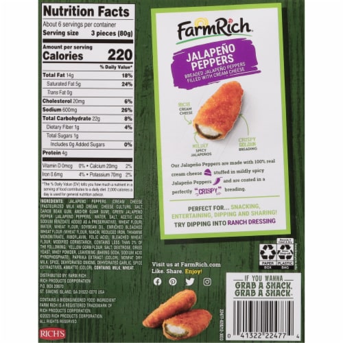 Farm Rich Breaded Cream Cheese Stuffed Jalapeno Peppers Perspective: left
