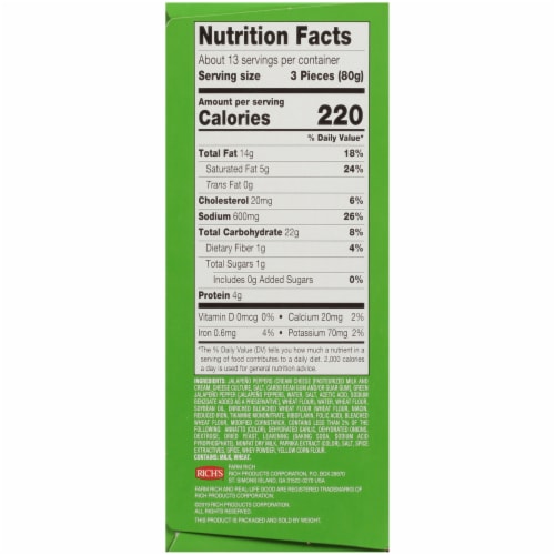 Farm Rich Breaded Cream Cheese Filled Jalapeno Peppers 38 Count Perspective: left