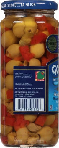 Goya Reduced Sodium Alcaparrado Pitted Manzanilla Olives Perspective: left
