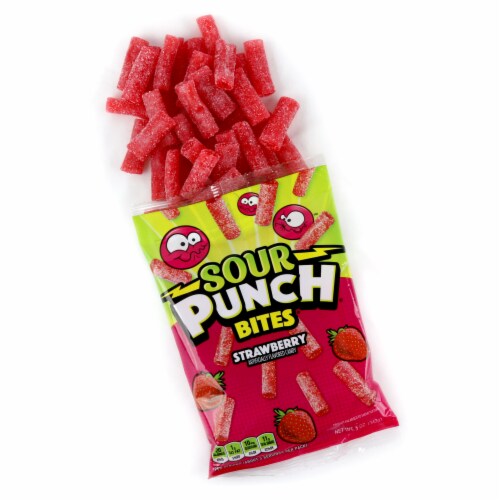 Sour Punch Chewy Strawberry Fruit Flavored Candy Bites Perspective: left