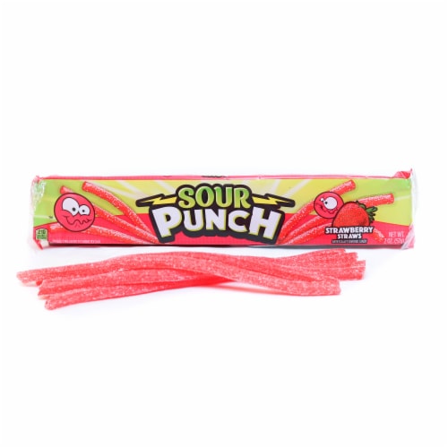 Sour Punch Fruit Flavored Strawberry Candy Straws Perspective: left
