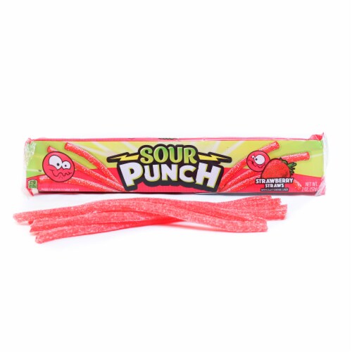Sour Punch Fruit Flavored Strawberry Candy Straws Perspective: left
