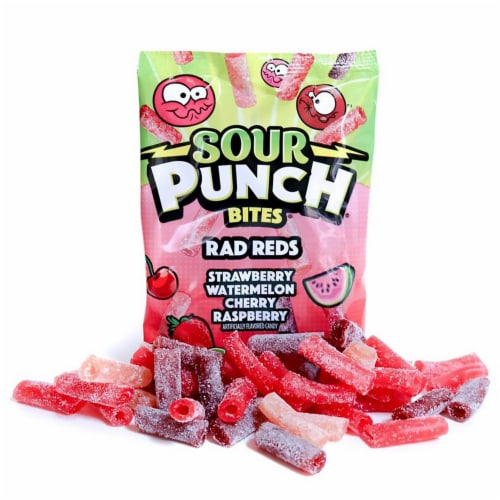 Sour Punch King Size Rad Reds Fruity Flavors Candy Bites Perspective: left