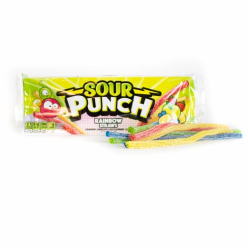 Sour Punch King Size Chewy Rainbow Candy Straws Perspective: left
