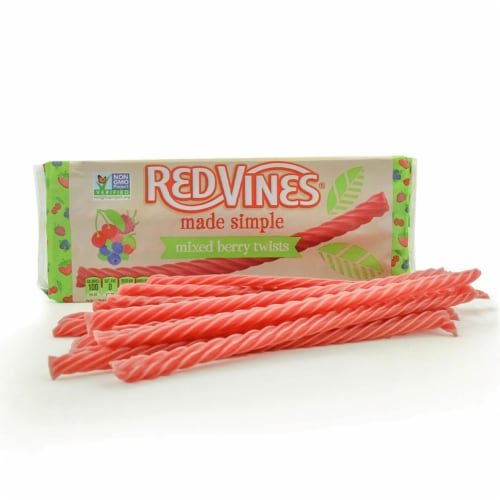 Red Vines Made Simple Non-GMO Mixed Berry Licorice Candy Twists Perspective: left