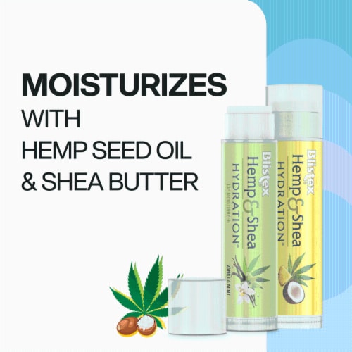 Blistex Hemp & Shea Hydration Vanilla Mint and Pina Colada Lip Moisturizer Sticks Perspective: left