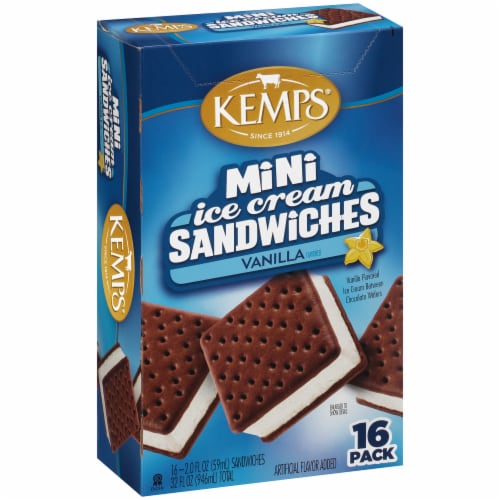Kemps Vanilla Mini Ice Cream Sandwiches Perspective: left