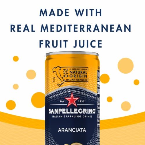 San Pellegrino Aranciata Flavored Sparkling Water Cans with Italian Fruit Juice Perspective: left