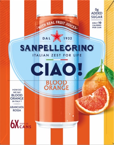 SanPellegrino® Ciao Blood Orange Sparkling Water Cans Perspective: left