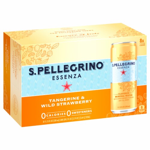 S. Pellegrino Essenza Tangerine & Wild Strawberry Flavored Mineral Water Perspective: left
