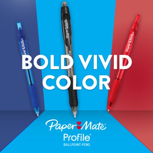 Paper Mate® Profile® Retractable Ballpoint Pens, Bold (1.4mm), Blue, 2 Count Perspective: left
