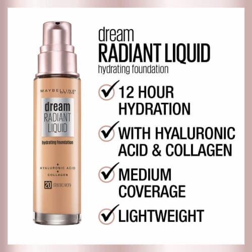 Maybelline Dream Radiant Liquid Foundation Medium Coverage Hydrating 75 Natural Beige Perspective: left