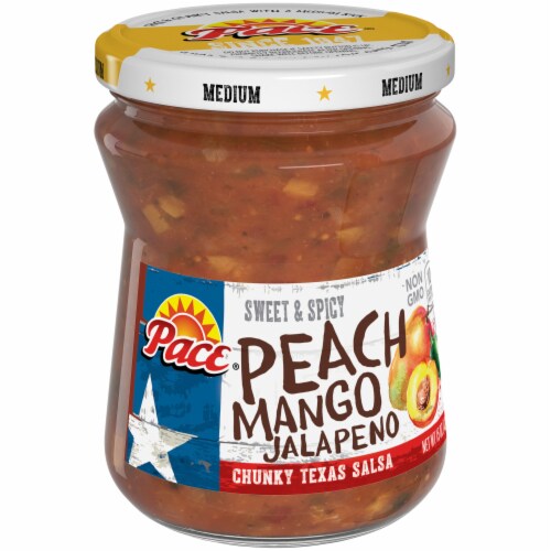 Pace  Sweet & Spicy Peach Mango Jalapeno Chunky Texas Salsa Perspective: left