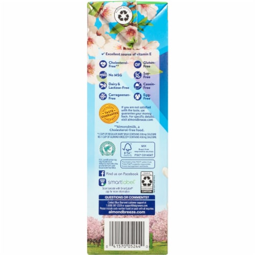 Almond Breeze® Dairy Free Shelf Stable Original Almond Milk Half Gallon Perspective: left