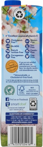Almond Breeze Dairy Free Shelf Stable Unsweetened Vanilla Almond Milk Quart Perspective: left