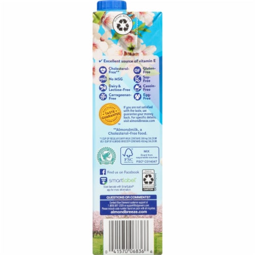 Almond Breeze® Dairy Free Shelf Stable Vanilla Almond Milk Quart Perspective: left