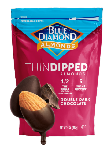 Blue Diamond Thin Dipped Almonds Dark Chocolate Perspective: left