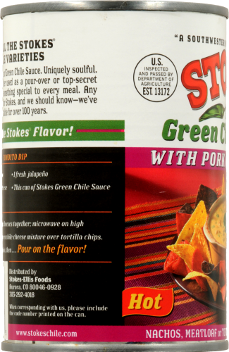 Stokes Green Chile Sauce with Pork & Jalapeno Perspective: left