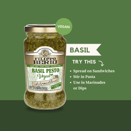Filippo Berio Vegan Basil Pesto Perspective: left