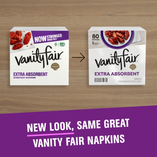 Vanity Fair Extra Absorbent Disposable Paper Napkins, White, 80 Count