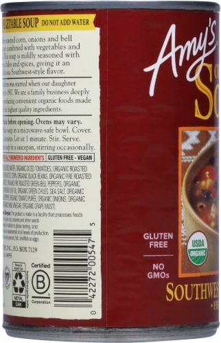 Amy's® Organic Fire Roasted Southwestern Vegetable Soup Perspective: left