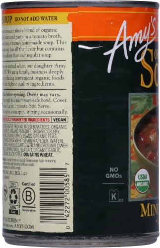 Amy's Organic Light in Sodium Low Fat Minestrone Soup Perspective: left