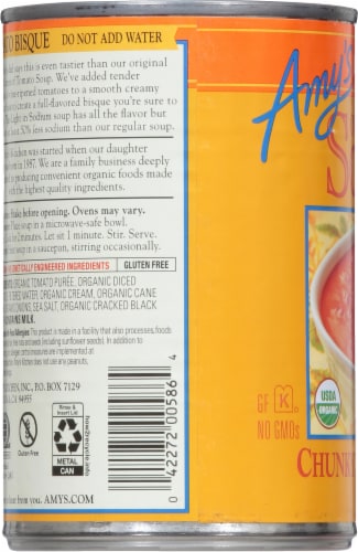 Amy's® Organic Low Sodium Chunky Tomato Bisque Soup Perspective: left