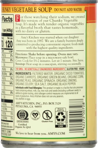 Amy's® Organic Reduced Sodium Low Fat Chunky Vegetable Soup Perspective: left