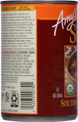 Amy's® Organic Light in Sodium Fire Roasted Southwestern Vegetable Soup Perspective: left