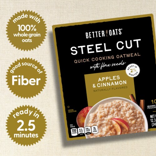 Better Oats Steel Cut Apples and Cinnamon Oatmeal with Flax Seeds Perspective: left
