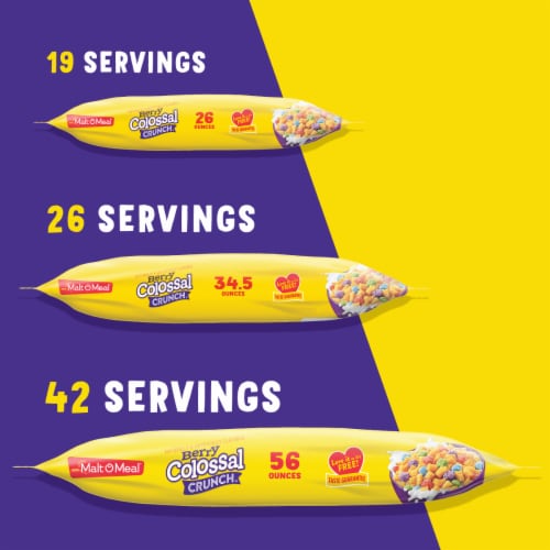 Malt-O-Meal Berry Colossal Crunch Family Size Bag Cereal Perspective: left