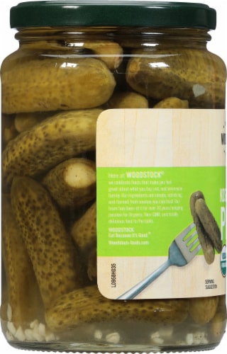 Woodstock Farms Organic Kosher Baby Dill Pickles Perspective: left