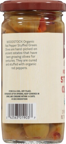 Woodstock® Organic Red Pepper Stuffed Green Olives Perspective: left