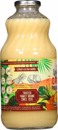 Lakewood Organic Pineapple Coconut Cocktail Juice Nectar Perspective: left