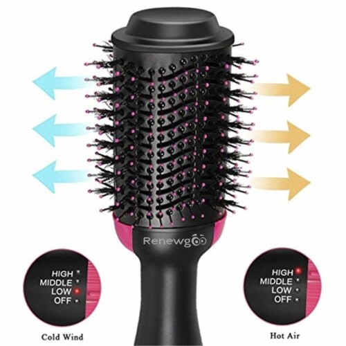 Renewgoo Hot Air Hair Straighten Curl Styling Dryer Comb Blower Brush, Pink Perspective: left