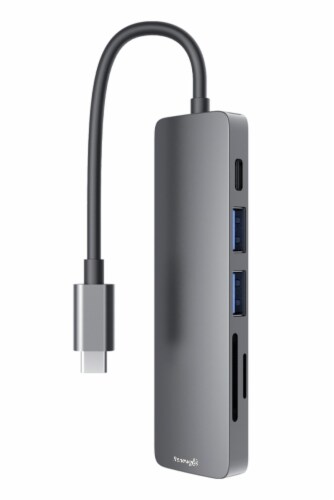 Renewgoo USB-C Hub 6-in-1 Multiport 4K HDTV USB 3.0 Type-C Charging Plug PC Mac Perspective: left