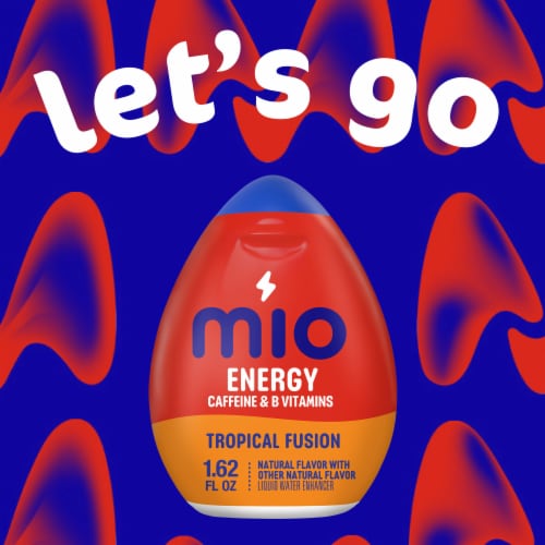 Mio Energy Tropical Fusion Naturally Flavored Liquid Water Enhancer with Caffeine & B Vitamins Perspective: left