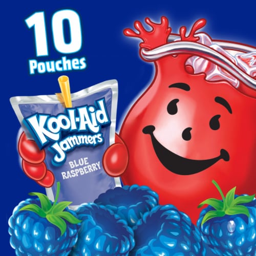 Kool Aid Jammers Blue Raspberry Kids Drink 0% Juice Box Pouches Perspective: left
