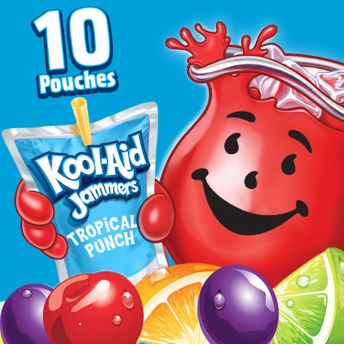 Kool Aid Jammers Tropical Punch Kids Drink 0% Juice Box Pouches Perspective: left
