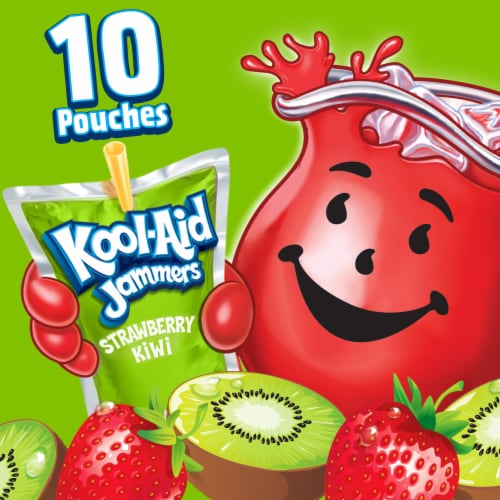 Kool Aid Jammers Strawberry Kiwi Kids Drink 0% Juice Box Pouches Perspective: left